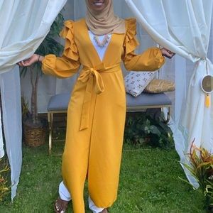 Yellow ruffle sleeve open coat/dress